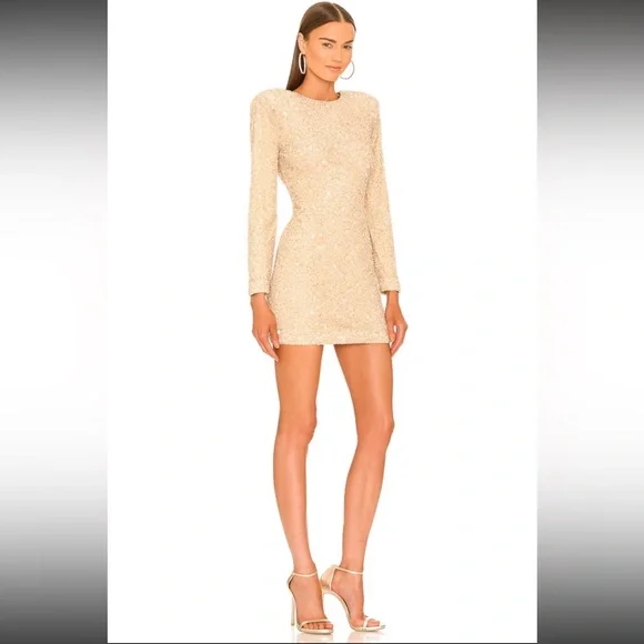 Retrofete Nikki Dress Seashell Cream Neutral Gold Sequin Dress Medium -  www.joarbit.com
